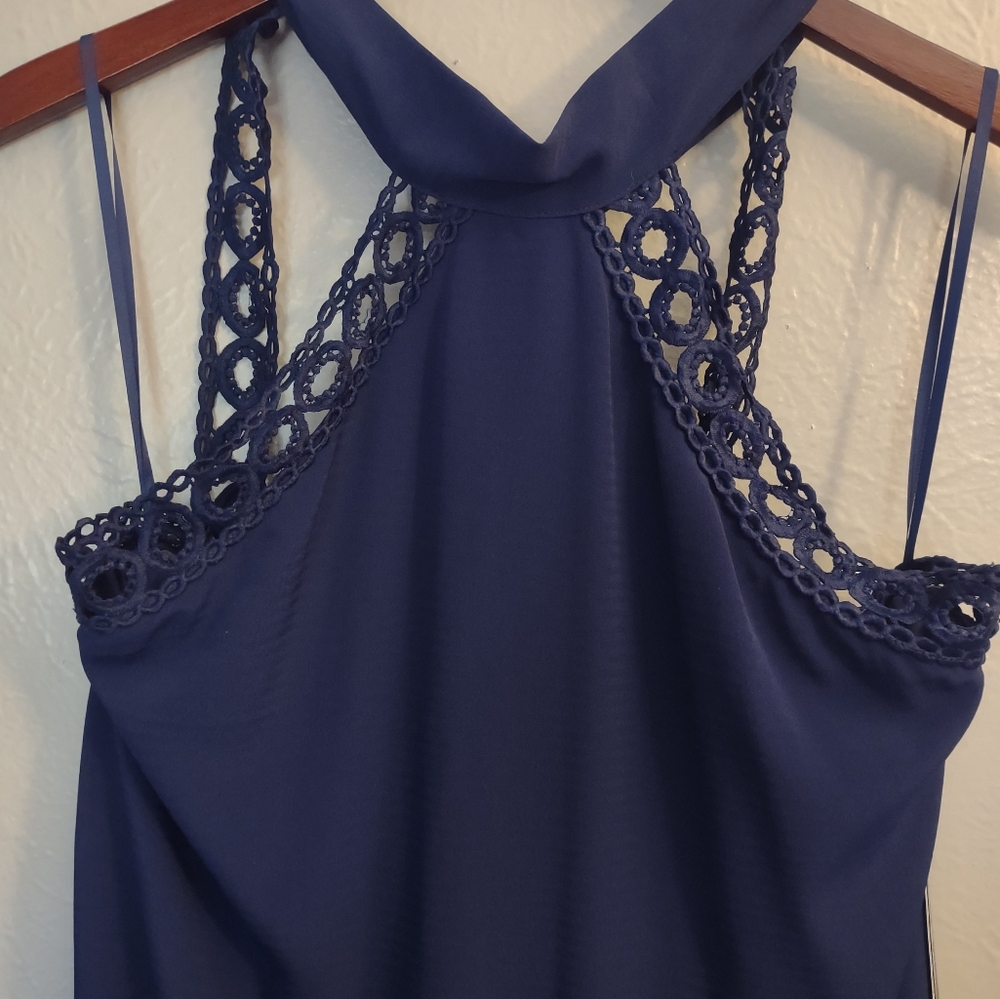 Lulus Any Sway, Shape, or Form Navy Blue Lace Halter Dress Size Large - Picture 7 of 13
